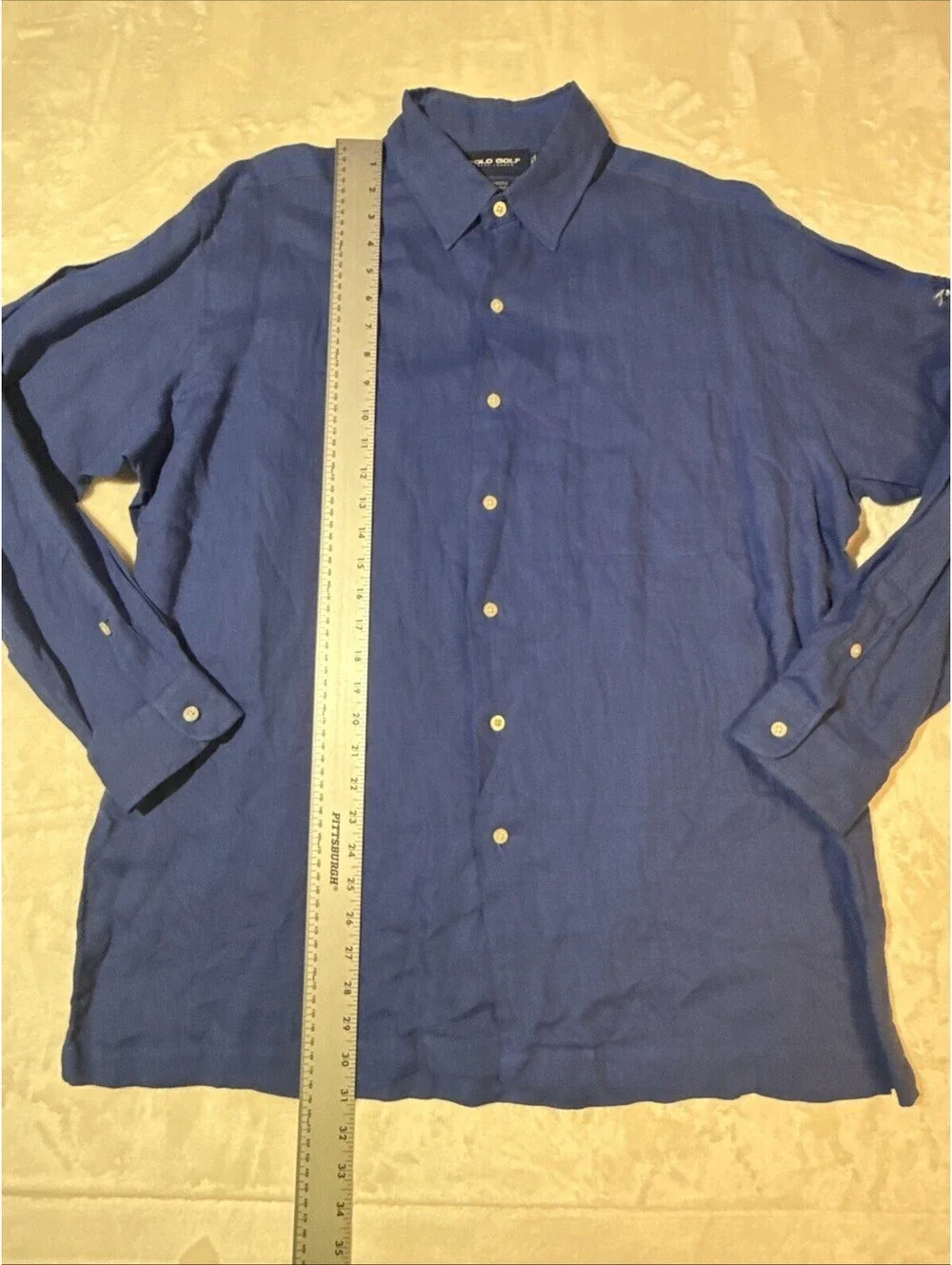 VTG Polo Golf Ralph Lauren Chambers LG Blue Shirt Linen Roaring Fork Club